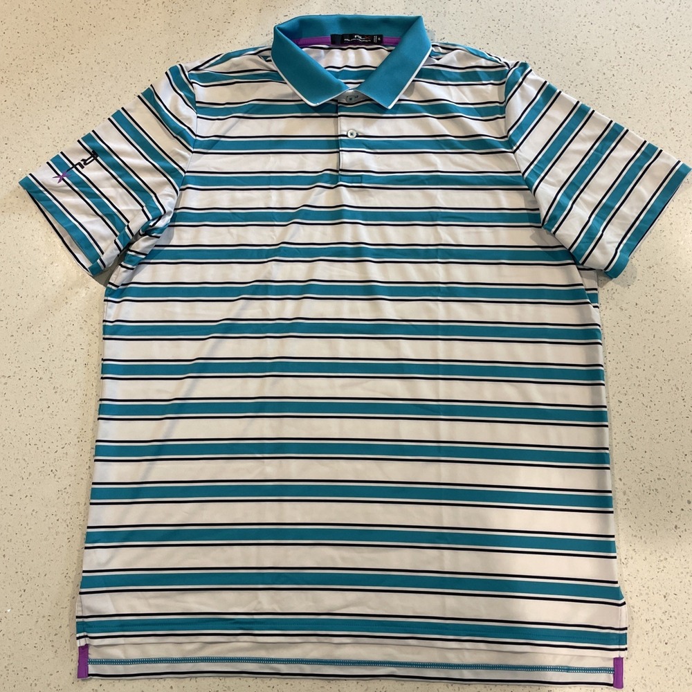 RLX Ralph Lauren Polo Shirt Mens Size XL Blue White Striped Golf